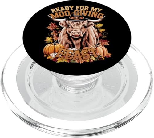 Bereit für Moo-Giving Feast Thanksgiving Highland Cow Pilgrim PopSockets PopGrip für MagSafe von Funny Boys Girls Men Women Thanksgiving Tees Gifts