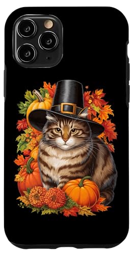 Hülle für iPhone 11 Pro Thanksgiving Pilgrim Katzenliebhaber Herbstblätter von Funny Boys Girls Men Women Thanksgiving Tees Gifts