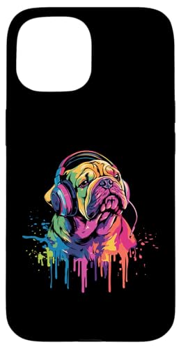 Hülle für iPhone 15 Bulldog Lover Pop Art trägt Kopfhörer Lustige Bulldogge von Funny Bulldog Lovers Designs