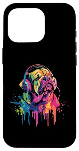 Hülle für iPhone 16 Pro Bulldog Lover Pop Art trägt Kopfhörer Lustige Bulldogge von Funny Bulldog Lovers Designs