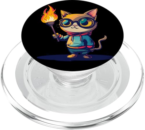 Lustige Taschenlampe Katze Outfit für Jungen und Mädchen PopSockets PopGrip für MagSafe von Funny Cat with Torch