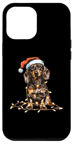 Hülle für iPhone 14 Pro Max Niedlicher Dackel-Weihnachtsmann-Mütze, Weihnachtsbeleuchtung von Funny Christmas Dachshund Santa Xmas Lights Design