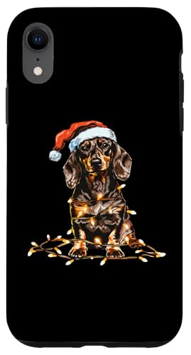 Hülle für iPhone XR Niedlicher Dackel-Weihnachtsmann-Mütze, Weihnachtsbeleuchtung von Funny Christmas Dachshund Santa Xmas Lights Design