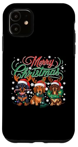 Hülle für iPhone 11 Weihnachtsdackel Weihnachtsmannmützen Weihnachtsbeleuchtung Hundeliebhaber von Funny Christmas Dog Lovers Pajamas Santa Hats