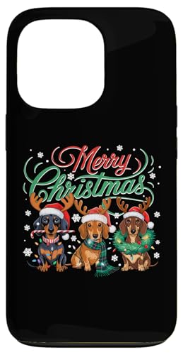 Hülle für iPhone 13 Pro Weihnachtsdackel Weihnachtsmannmützen Weihnachtsbeleuchtung Hundeliebhaber von Funny Christmas Dog Lovers Pajamas Santa Hats