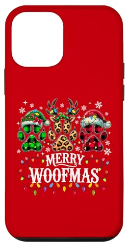 Hülle für iPhone 12 mini Merry Woofmas Weihnachtsbeleuchtung mit Hundepfoten, Rentier von Funny Christmas Dog Lovers Ugly Pajamas Matching