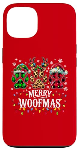 Hülle für iPhone 13 Merry Woofmas Weihnachtsbeleuchtung mit Hundepfoten, Rentier von Funny Christmas Dog Lovers Ugly Pajamas Matching