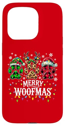 Hülle für iPhone 15 Pro Merry Woofmas Weihnachtsbeleuchtung mit Hundepfoten, Rentier von Funny Christmas Dog Lovers Ugly Pajamas Matching