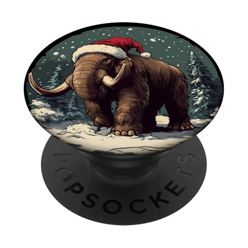 Mammut in Weihnachtsmütze mit Weihnachtsstimmung PopSockets Klebender PopGrip von Funny Christmas Mammoth