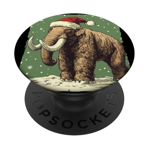 Weihnachtsmammut bringt festlichen Geist mit Weihnachtsmütze PopSockets Klebender PopGrip von Funny Christmas Mammoth