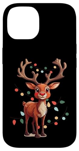 Hülle für iPhone 14 Festliche Rentier-Rudolph-Weihnachtsbeleuchtung für Erwachsene von Funny Christmas Pajama Tees