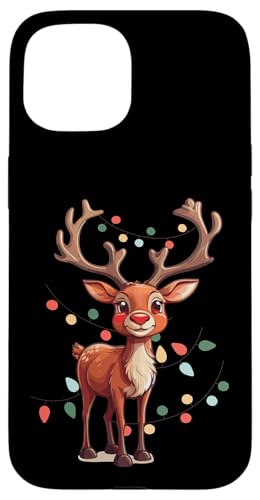 Hülle für iPhone 15 Festliche Rentier-Rudolph-Weihnachtsbeleuchtung für Erwachsene von Funny Christmas Pajama Tees