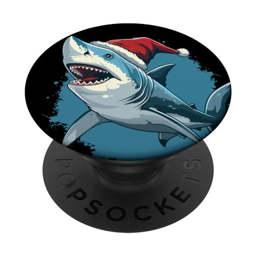 Cooler Hai mit lustiger Chrismtas Mütze PopSockets mit austauschbarem PopGrip von Funny Christmas Shark Outfit