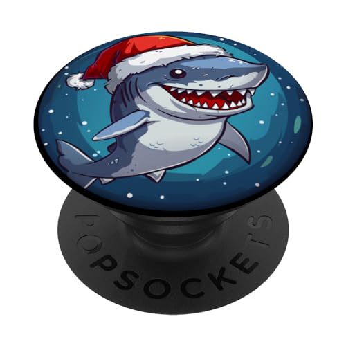 Cooles Hai Kostüm mit Weihnachtsmütze PopSockets mit austauschbarem PopGrip von Funny Christmas Shark Outfit