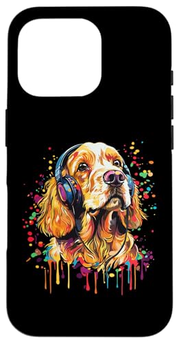 Hülle für iPhone 16 Pro Cocker Spaniel Lover Pop Art Kopfhörer Funny Cocker Spaniel von Funny Cocker Spaniel Dog Lovers Designs