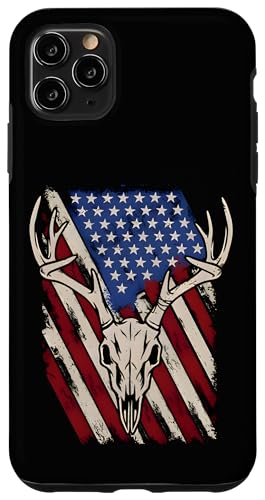 Hülle für iPhone 11 Pro Max Hirsch Schädel Amerikanische Flagge Hirsch Jagd Vintage USA Jäger von Funny Cool Tees