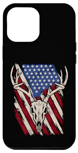 Hülle für iPhone 12 Pro Max Hirsch Schädel Amerikanische Flagge Hirsch Jagd Vintage USA Jäger von Funny Cool Tees