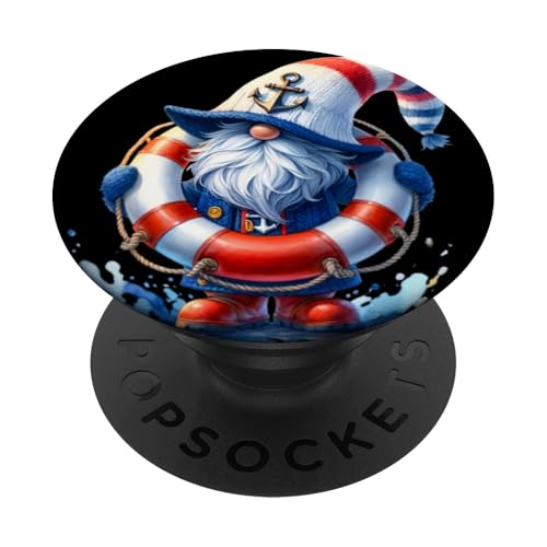 Boat Captain Gnome With Boat Safety Throw Rings Funny Cruise PopSockets Klebender PopGrip von Funny Cruise Ship Accessories & Boat Captain Gifts