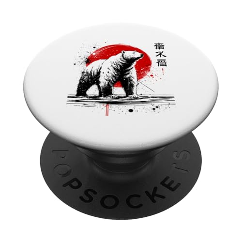 Eisbär Cooler Sumi-e Tier-Sonnenuntergang PopSockets Klebender PopGrip von Funny Cute Happy and Cool Animal Design Love Store