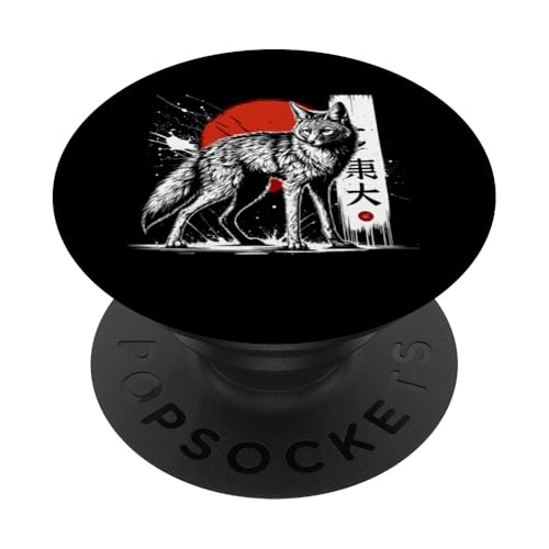 Schakal Cool Sumi-e Animal Sunset PopSockets Klebender PopGrip von Funny Cute Happy and Cool Animal Design Love Store