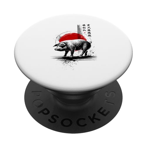 Schwein Cool Sumi-e Animal Sunset PopSockets Klebender PopGrip von Funny Cute Happy and Cool Animal Design Love Store