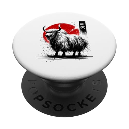 Yak.Cool Sumi-e Animal Sunset. PopSockets Klebender PopGrip von Funny Cute Happy and Cool Animal Design Love Store