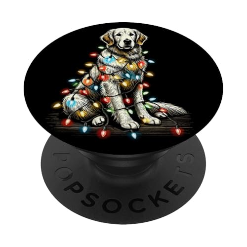 Golden Retriever Hund Mama Papa Weihnachtsmannmütze Weihnachtsbeleuchtung PopSockets Klebender PopGrip von Funny Cute Vinatge Christmas Animals Family Outfit