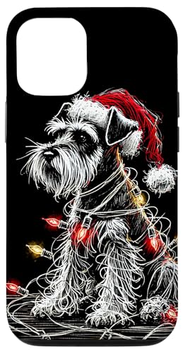 Hülle für iPhone 15 Lustiger Zwergschnauzer mit Nikolausmütze und Weihnachtsbeleuchtung von Funny Cute Vinatge Christmas Animals Family Outfit