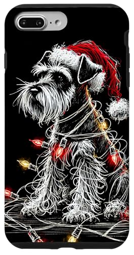 Hülle für iPhone 7 Plus/8 Plus Lustiger Zwergschnauzer mit Nikolausmütze und Weihnachtsbeleuchtung von Funny Cute Vinatge Christmas Animals Family Outfit