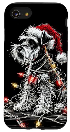 Hülle für iPhone SE (2020) / 7 / 8 Lustiger Zwergschnauzer mit Nikolausmütze und Weihnachtsbeleuchtung von Funny Cute Vinatge Christmas Animals Family Outfit