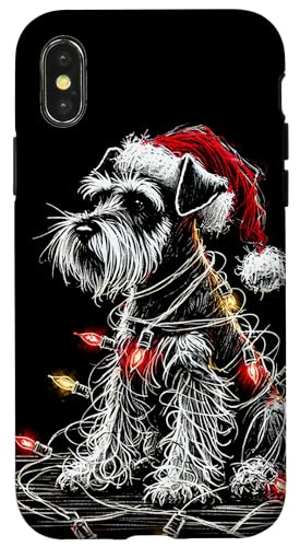 Hülle für iPhone X/XS Lustiger Zwergschnauzer mit Nikolausmütze und Weihnachtsbeleuchtung von Funny Cute Vinatge Christmas Animals Family Outfit