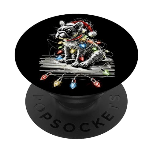 Lustige französische Bulldogge Weihnachtsmannmütze Weihnachtsbaum Lichter Pyjama PopSockets Klebender PopGrip von Funny Cute Vinatge Christmas Animals Family Outfit