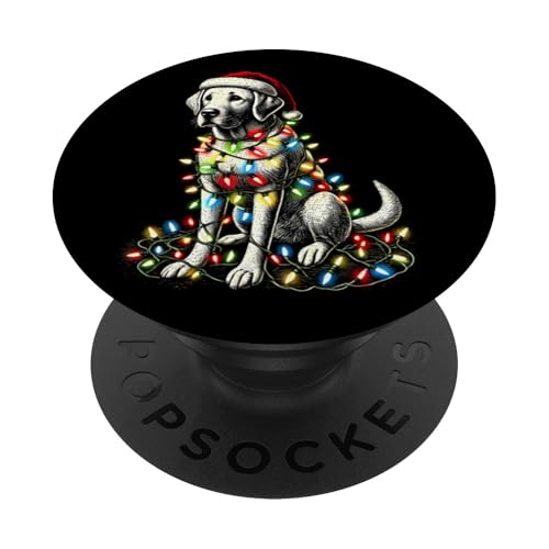 Lustiger Labrador Hund Mama Papa Weihnachtsmannmütze Weihnachtsbaum Lichter PopSockets Klebender PopGrip von Funny Cute Vinatge Christmas Animals Family Outfit