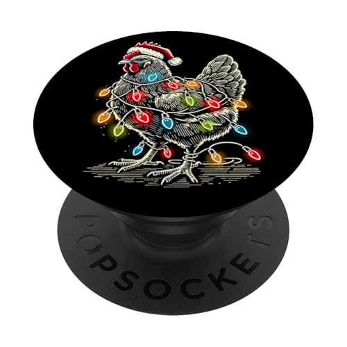 Lustiges Huhnbauer kleines Weihnachtslicht mit Weihnachtsmannmütze PopSockets Klebender PopGrip von Funny Cute Vinatge Christmas Animals Family Outfit