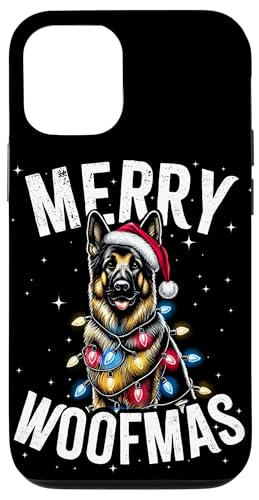 Hülle für iPhone 12/12 Pro GSD Deutscher Schäferhund Merry Woofmas Weihnachtsbeleuchtung von Funny Cute Vinatge Christmas Animals Family Pajama