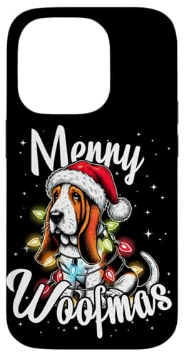 Hülle für iPhone 14 Pro Basset Hound Dog Merry Woofmas Weihnachtsbeleuchtung von Funny Cute Vinatge Christmas Animals Family Pajama