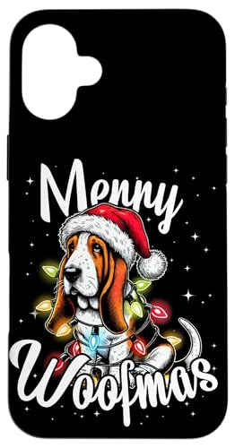 Hülle für iPhone 16 Plus Basset Hound Dog Merry Woofmas Weihnachtsbeleuchtung von Funny Cute Vinatge Christmas Animals Family Pajama