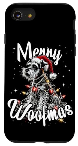 Hülle für iPhone SE (2020) / 7 / 8 Miniatur Schnauzer Hund Merry Woofmas Weihnachtsbeleuchtung von Funny Cute Vinatge Christmas Animals Family Pajama