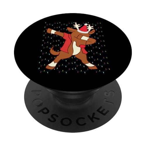 Lustiges tupfendes Rentier mit Weihnachtsmannmütze, Weihnachtsbeleuchtung PopSockets mit austauschbarem PopGrip von Funny Dabbing Theme Christmas Lights Outfit