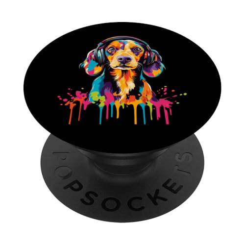 Dackel-Liebhaber trägt Kopfhörer Lustiger Dackel PopSockets Klebender PopGrip von Funny Dachshund Lovers Designs