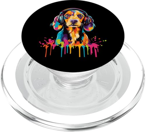 Dackel-Liebhaber trägt Kopfhörer Lustiger Dackel PopSockets PopGrip für MagSafe von Funny Dachshund Lovers Designs