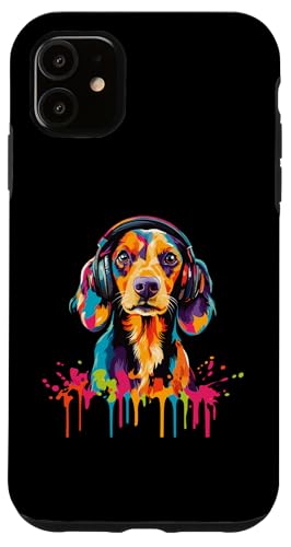 Hülle für iPhone 11 Dackel-Liebhaber trägt Kopfhörer Lustiger Dackel von Funny Dachshund Lovers Designs