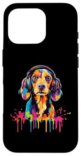 Hülle für iPhone 16 Pro Dackel-Liebhaber trägt Kopfhörer Lustiger Dackel von Funny Dachshund Lovers Designs