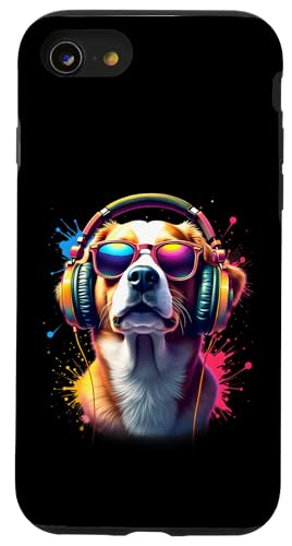 Bunte Hunde mit Kopfhörer & Brille Musikalischer Hundeliebhaber Hülle für iPhone SE (2020) / 7 / 8 von Funny Dog Lover Shirt For Men Women And Kids