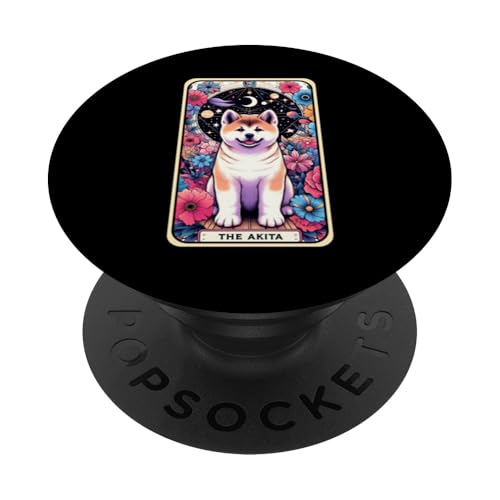 Akita Dog Tarotkarte Floral Star Moon PopSockets Klebender PopGrip von Funny Dog Lover Tarot Card Collection