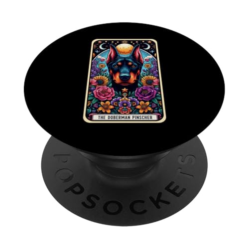 Dobermann Pinscher Hund Tarotkarte Floral Stern Mond PopSockets Klebender PopGrip von Funny Dog Lover Tarot Card Collection