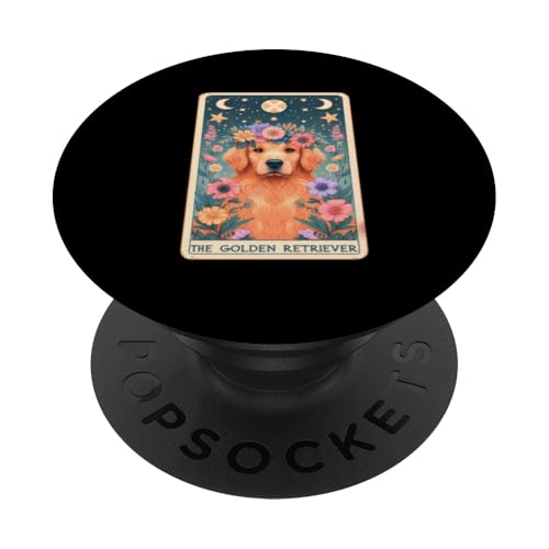 Golden Retriever Tarotkarte Hund Floral Star Moon PopSockets Klebender PopGrip von Funny Dog Lover Tarot Card Collection