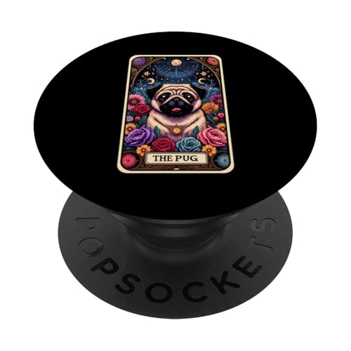 Tarotkarte Mops Hund Blumen Stern Mond PopSockets Klebender PopGrip von Funny Dog Lover Tarot Card Collection