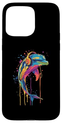 Hülle für iPhone 15 Pro Max Delphin Lovers Pop Art trägt Kopfhörer Lustiger Delfin von Funny Dolphin Lovers Designs