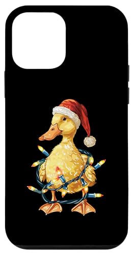 Hülle für iPhone 12 mini Niedliche Ente Weihnachtsmann Weihnachtsbeleuchtung Weihnachtsbauernhof von Funny Farm Duck Santa Christmas Lights Pajama